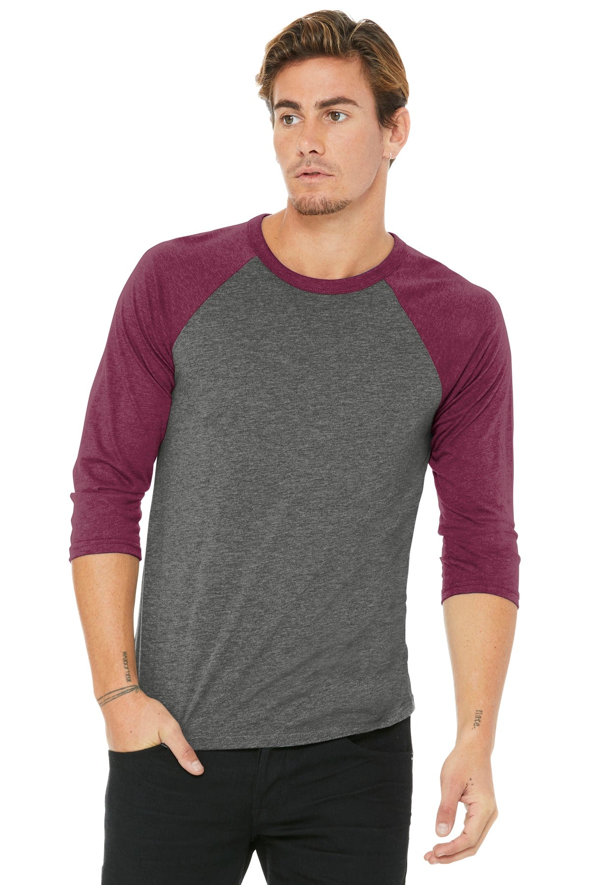 T-Shirts Grey Maroon Triblend Bella + Canvas