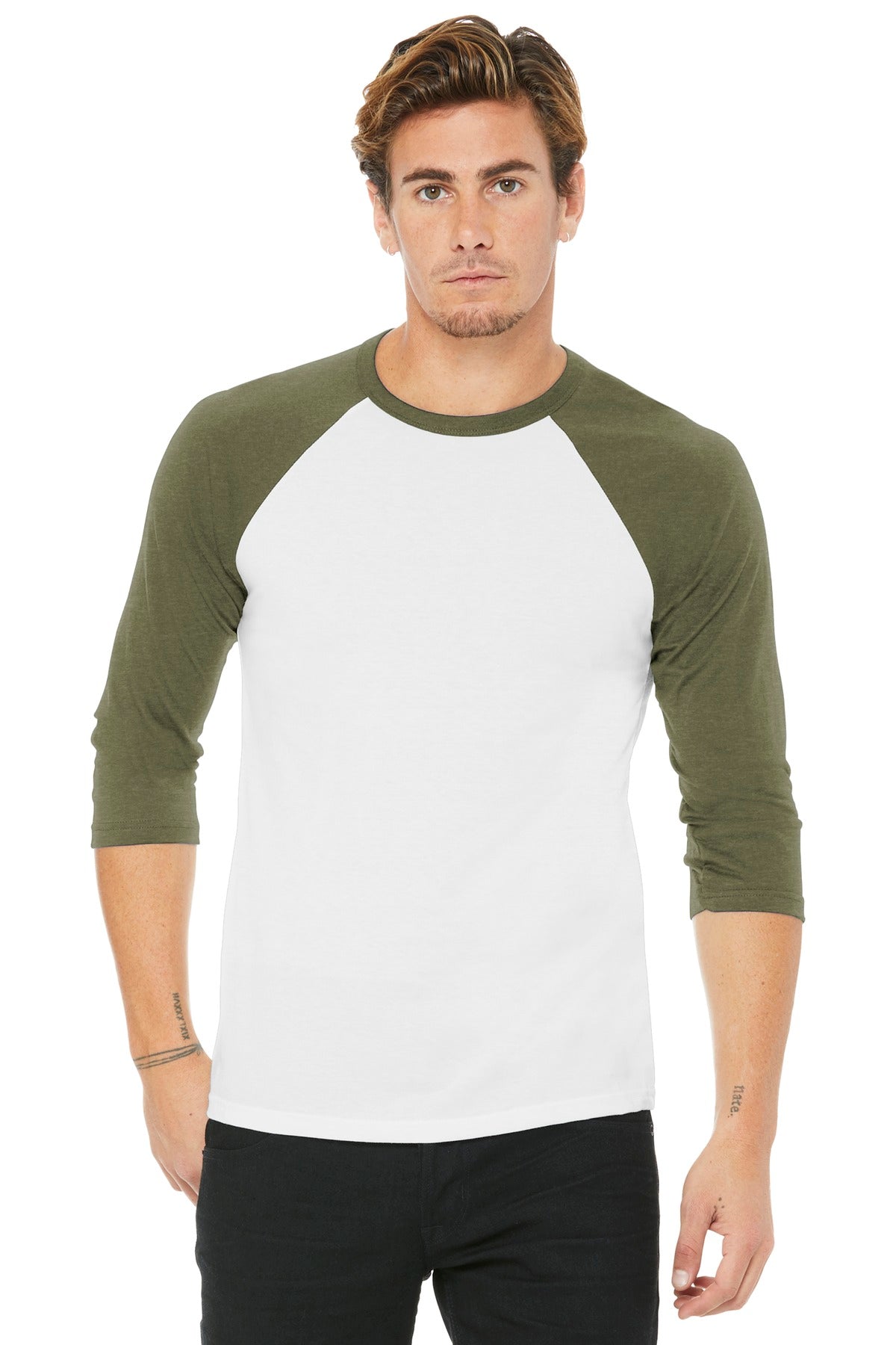 T-Shirts White Heather Olive Bella + Canvas
