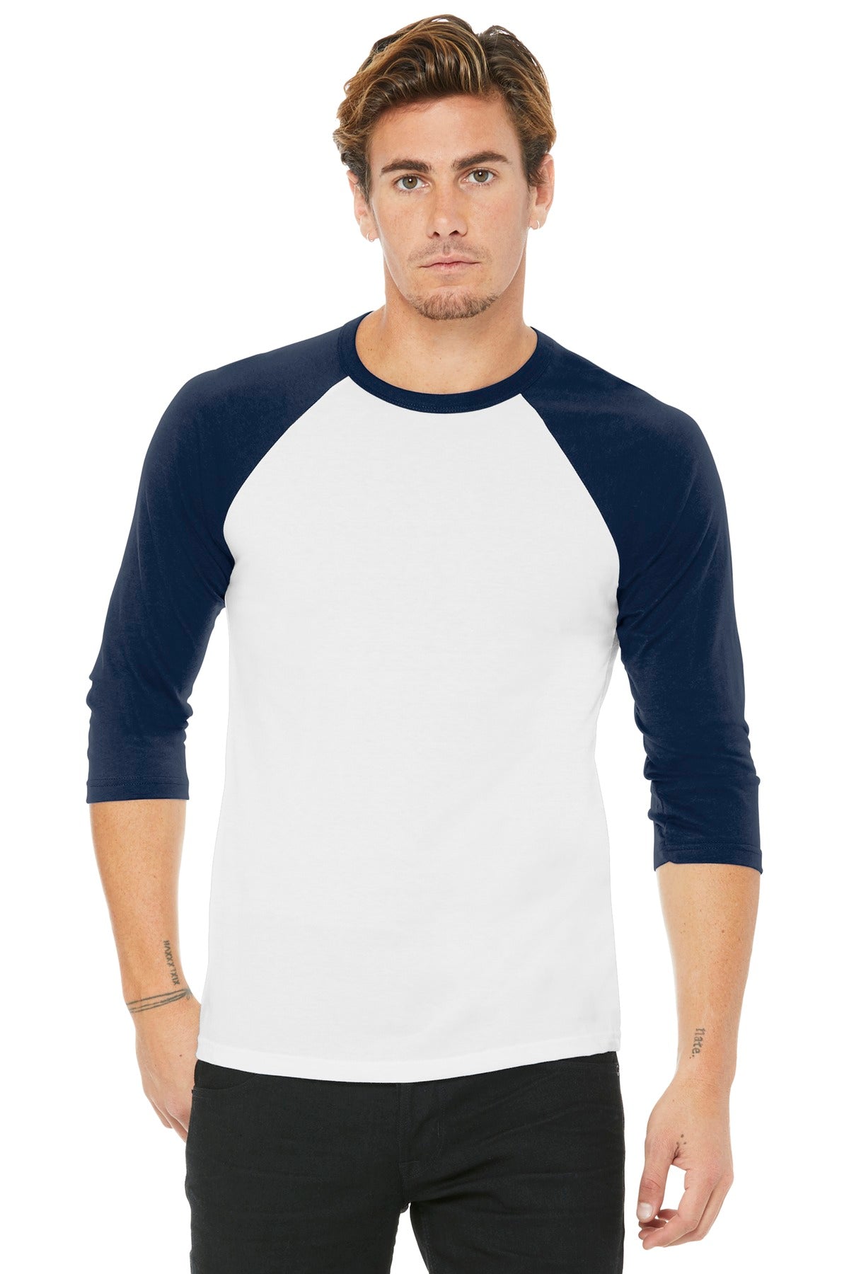 T-Shirts White Navy Bella + Canvas