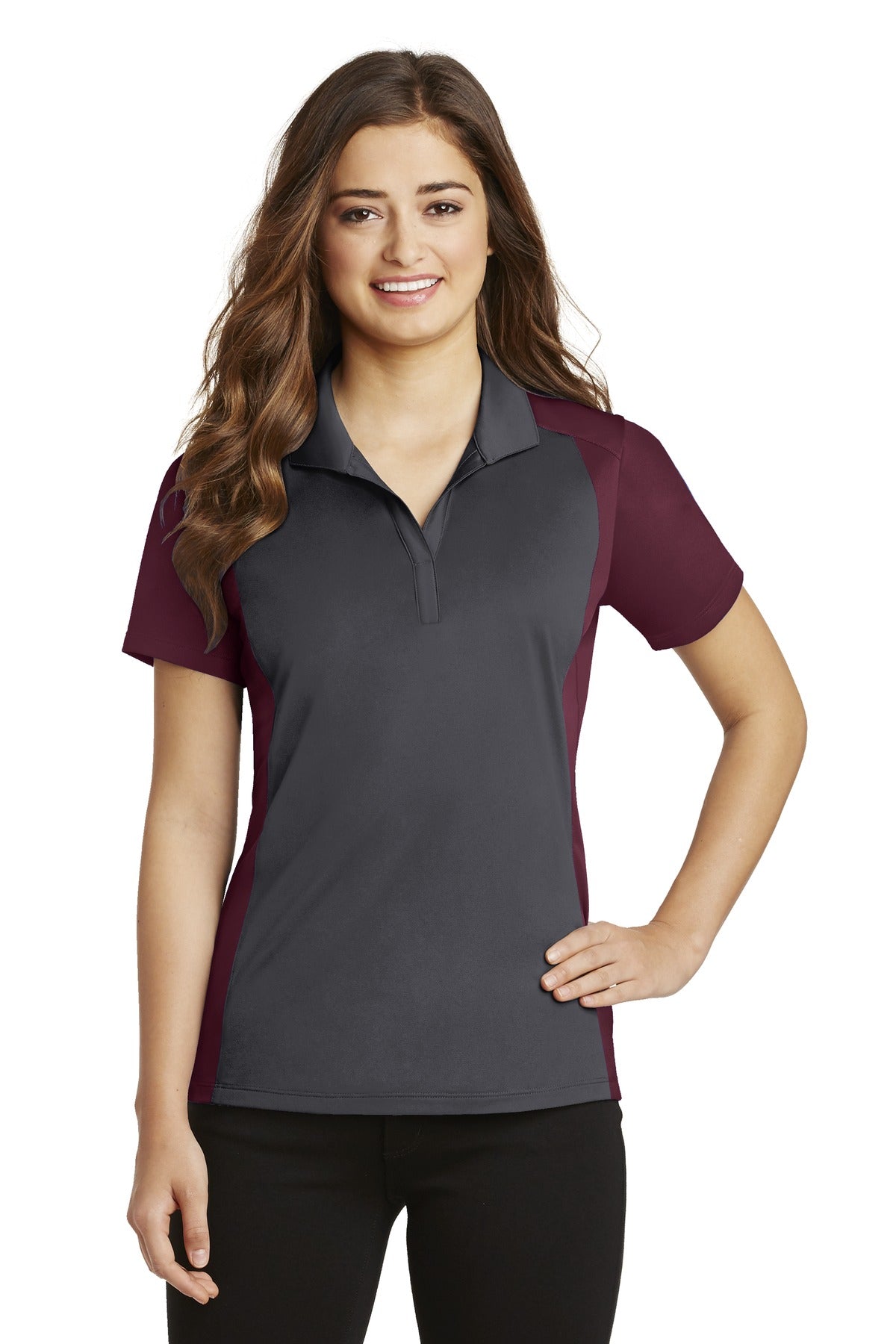 Ladies Iron Grey/ Maroon Sport-Tek