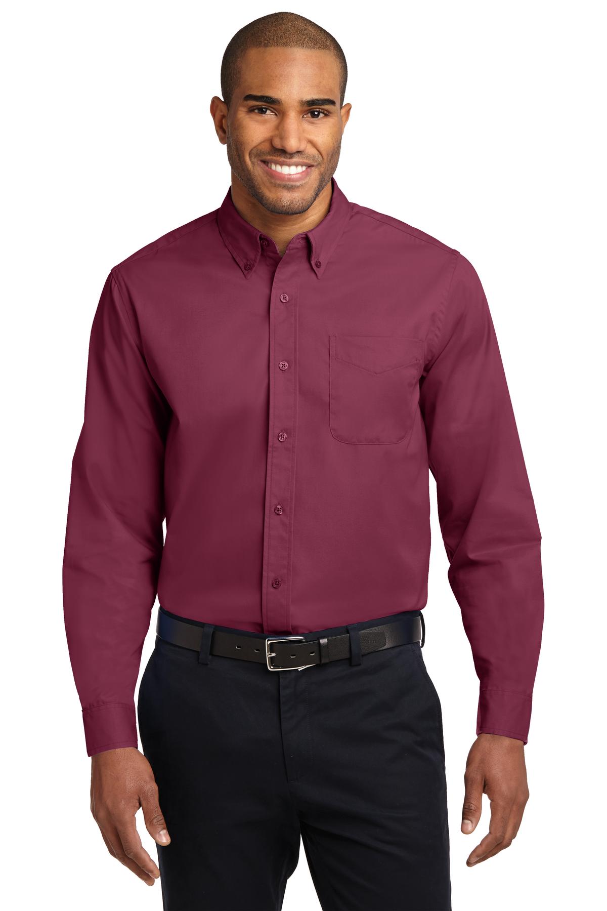 Woven Shirts Burgundy/ Light Stone Port Authority