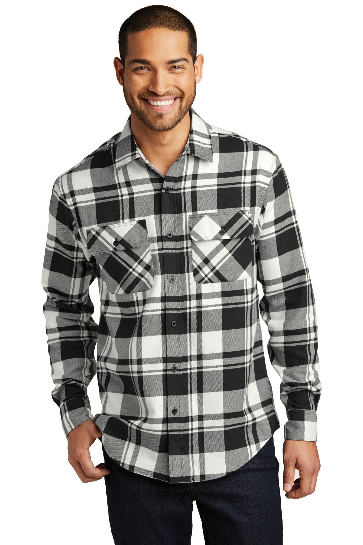 Woven Shirts Snow White/ Black Port Authority