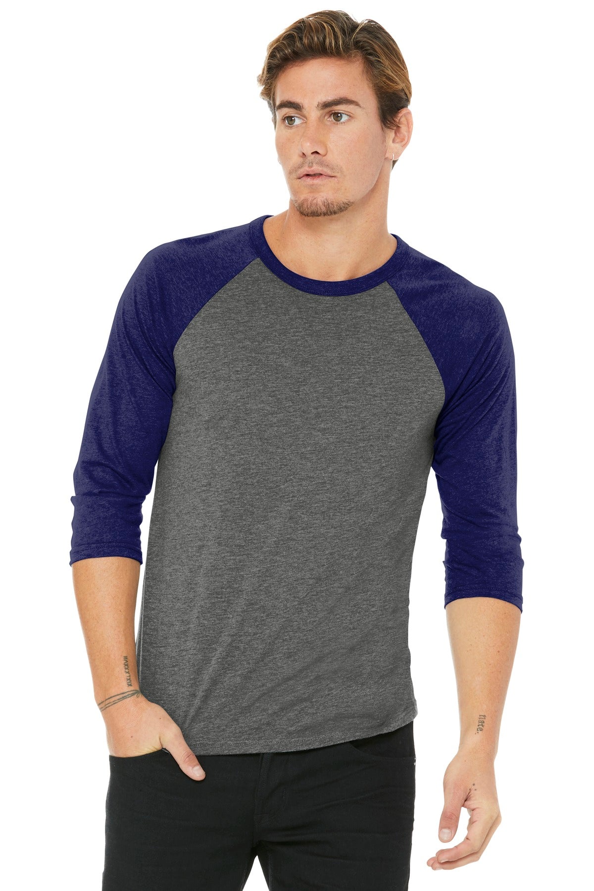 T-Shirts Grey Navy Triblend Bella + Canvas
