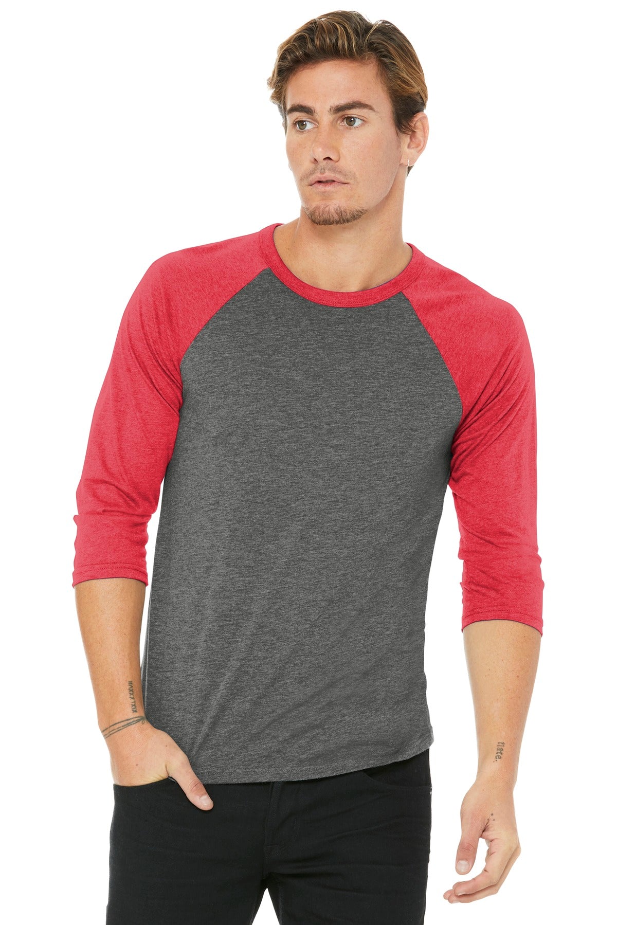T-Shirts Grey/ Red Triblend Bella + Canvas