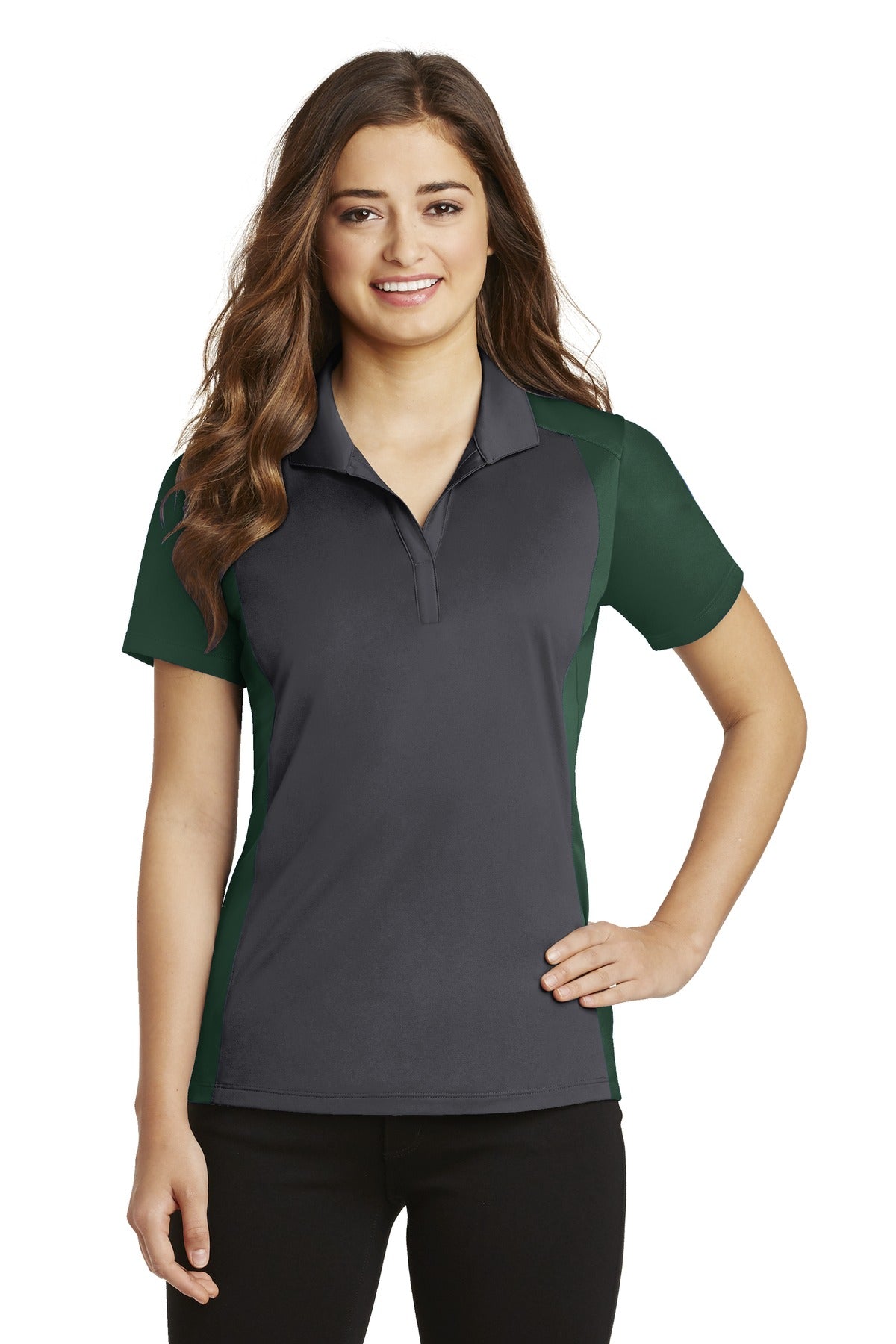 Ladies Iron Grey/ Forest Green Sport-Tek