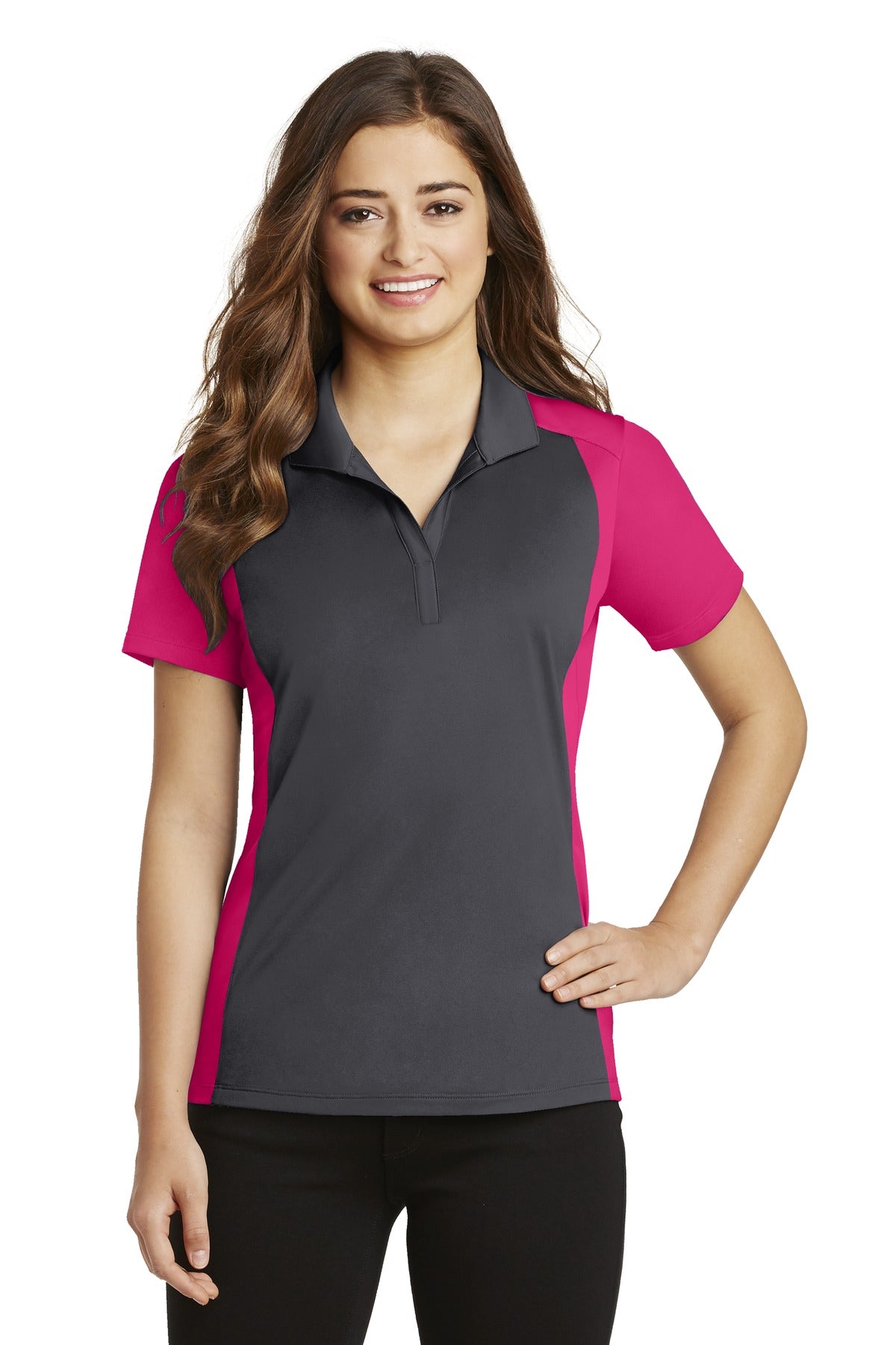 Ladies Iron Grey/ Pink Raspberry Sport-Tek