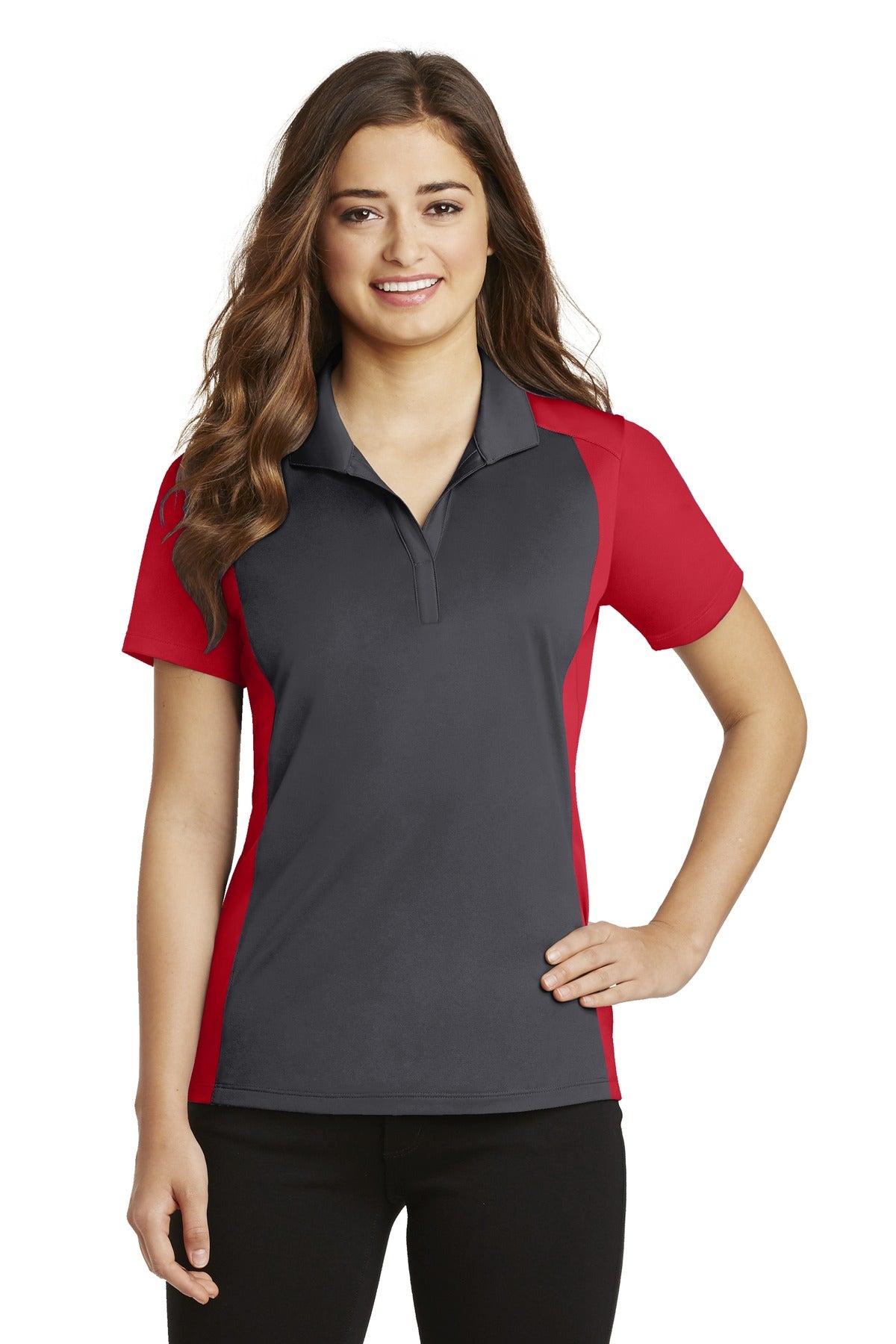 Ladies Iron Grey/ True Red Sport-Tek