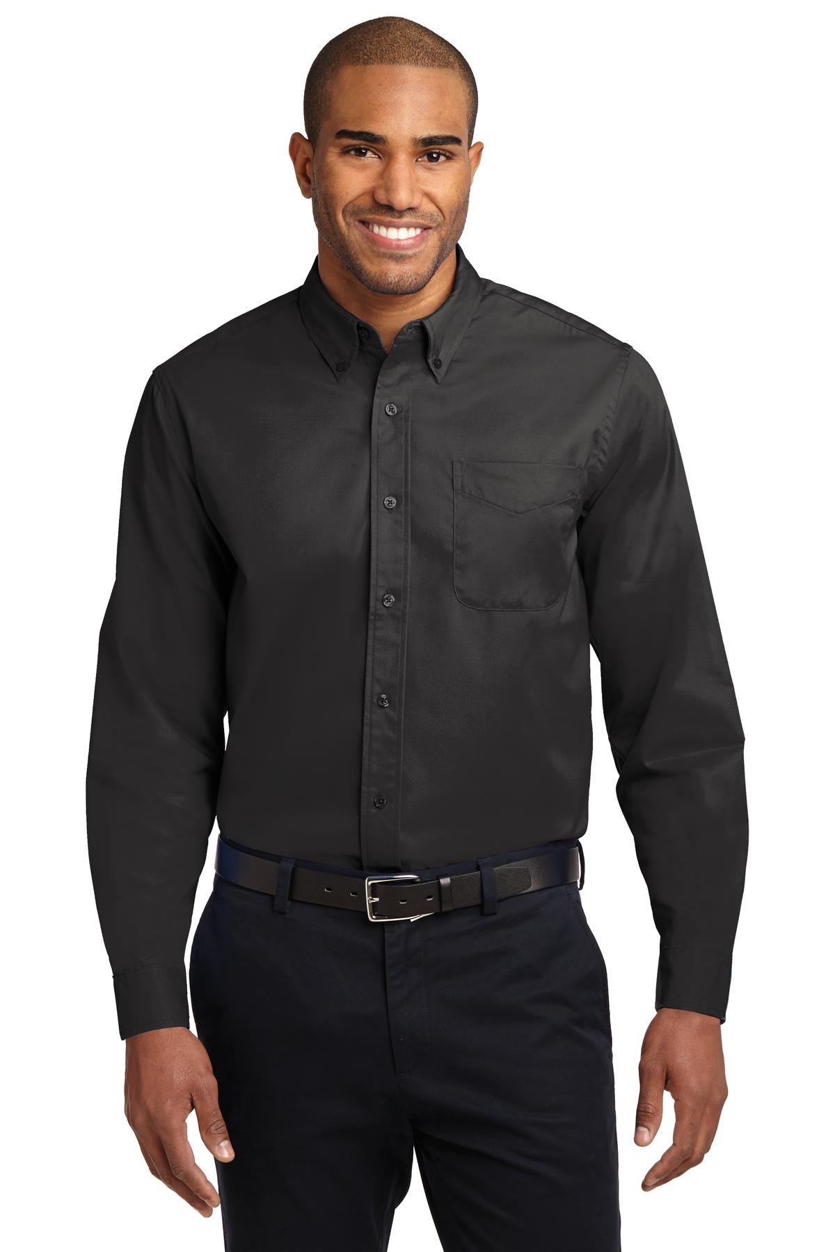 Woven Shirts Black/ Light Stone Port Authority