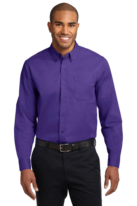 Woven Shirts Purple Light Stone Port Authority