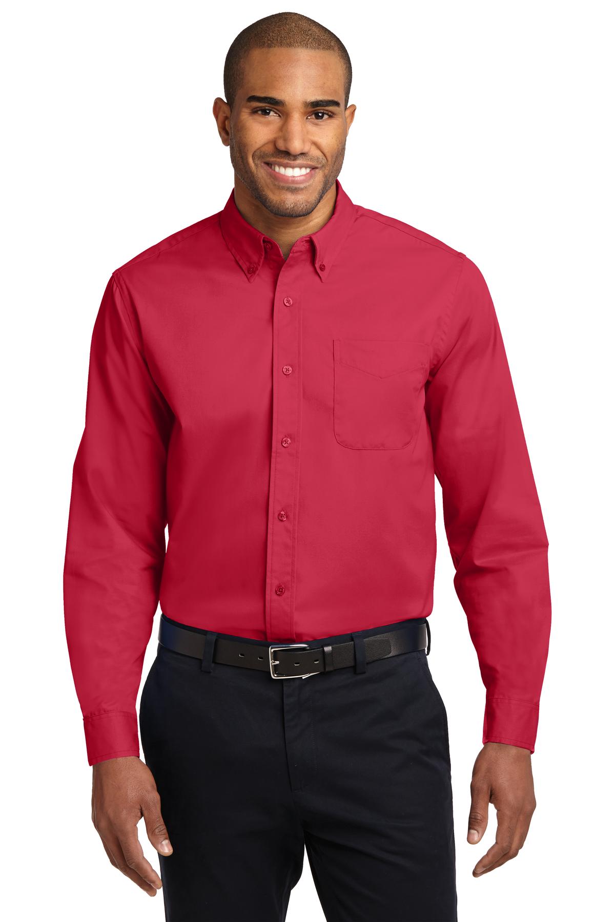 Woven Shirts Red/ Light Stone Port Authority