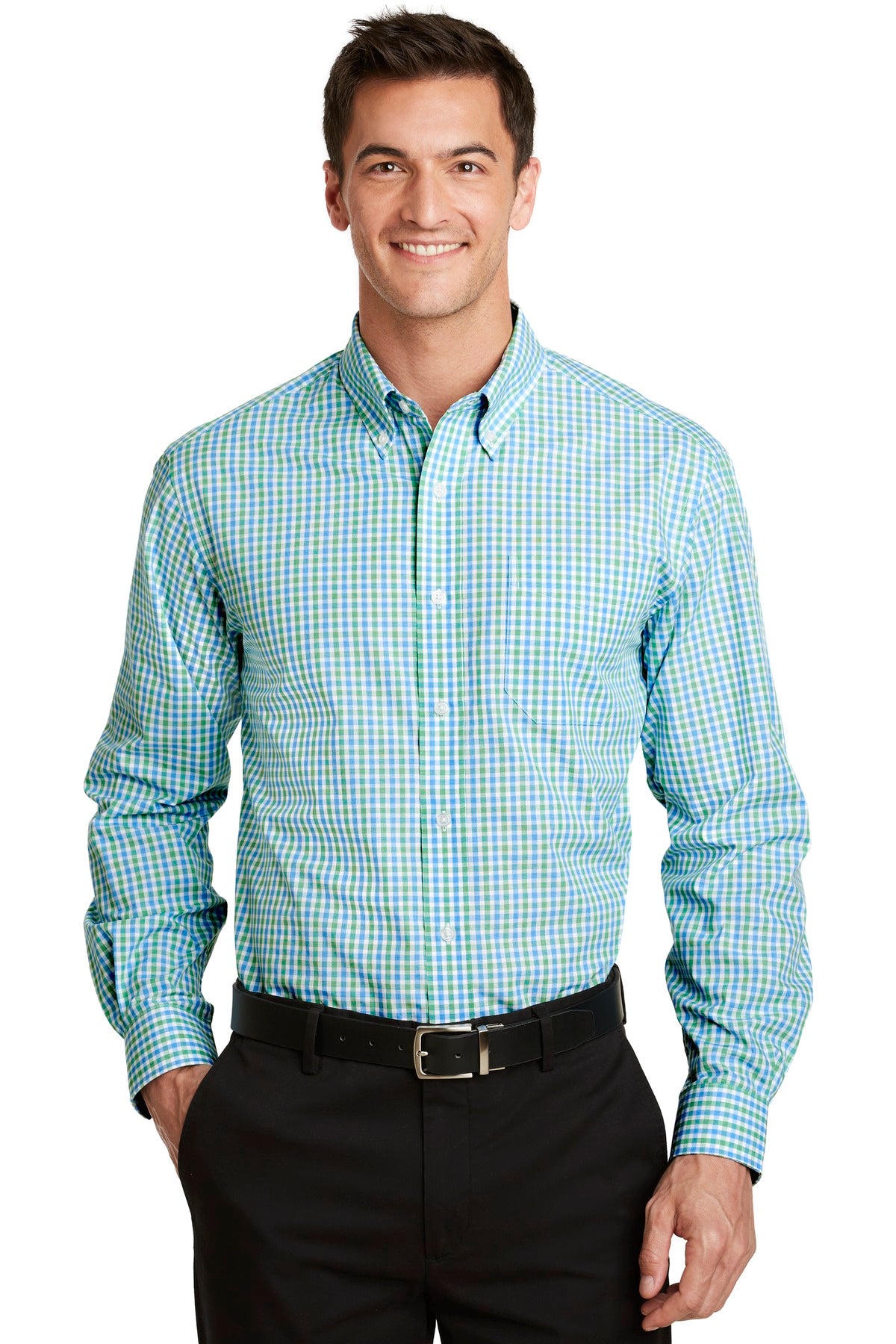 Woven Shirts Green/ Aqua Port Authority